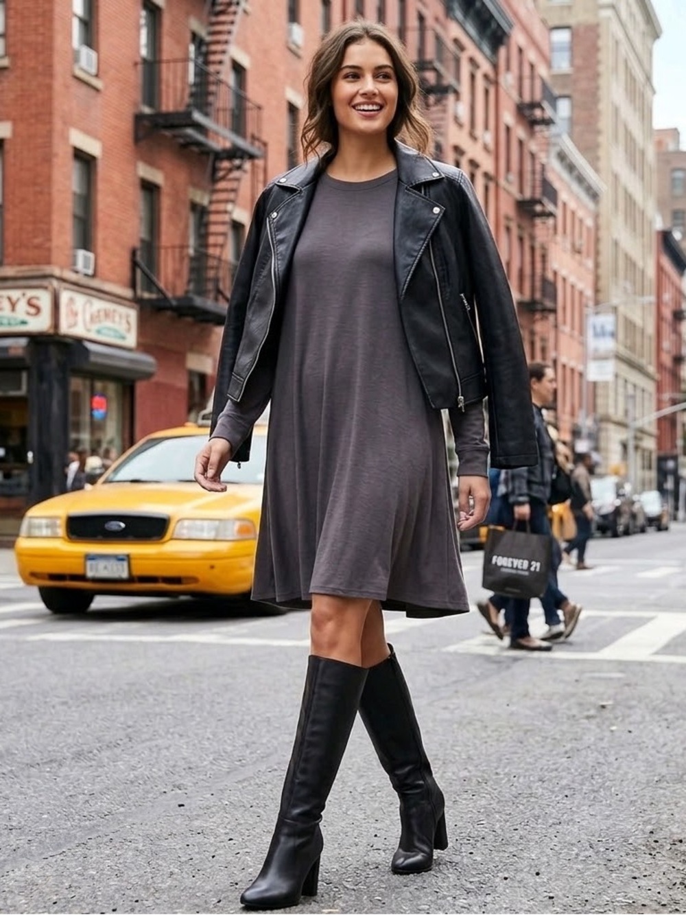 Forever 21 Charcoal Grey Long Sleeve Mini Dress | Sz S ( Fits M )